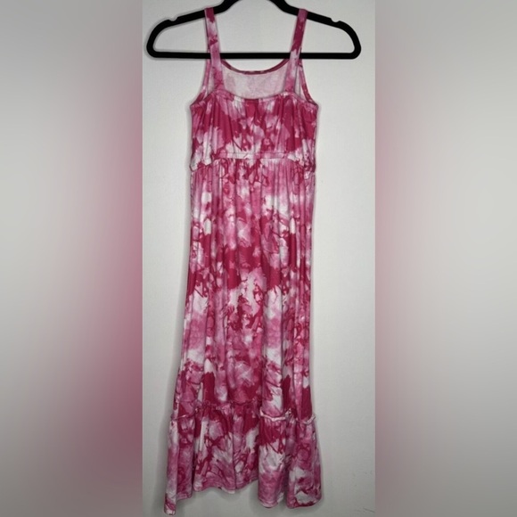 New Girls size 10 maxi Dress Tie Dye Pink White Long Sleeveless tank ruffle - Picture 2 of 4